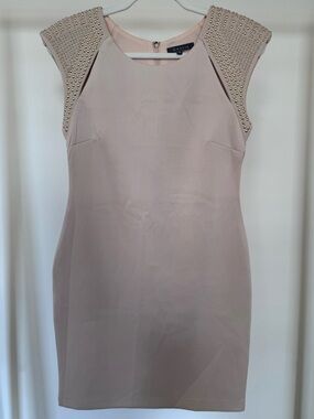Gracia Cream Gold Studded Cap-Sleeve Mini Dress
